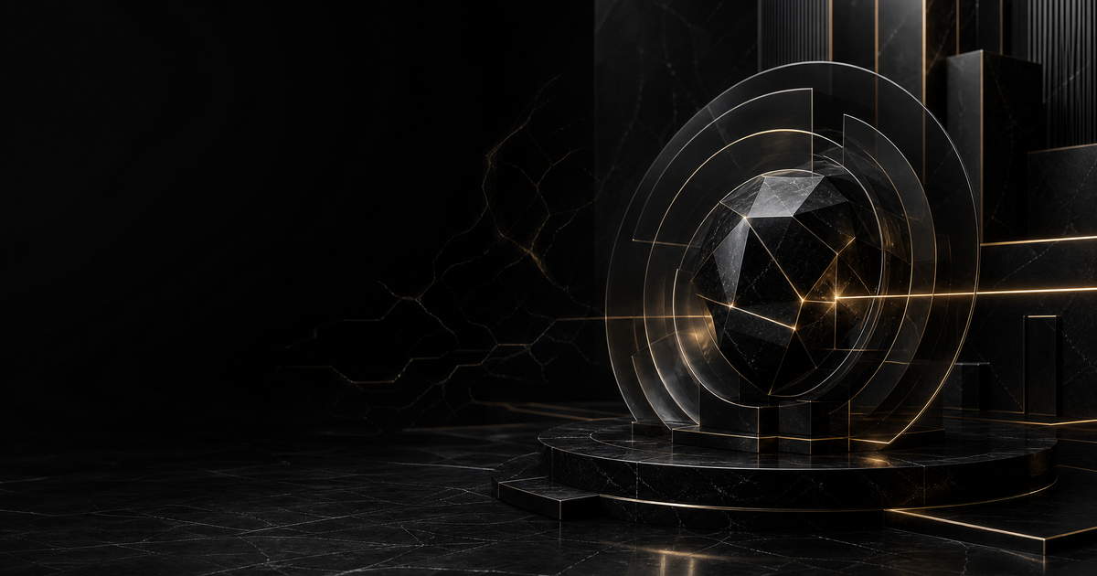 Faceted black diamond on a podium representing the hidden cost of cybersecurity non-compliance as a direct tax on fintech revenue