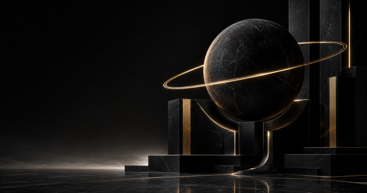 Black marble globe with gold orbital ring representing sovereign wealth fund capital flows into private markets